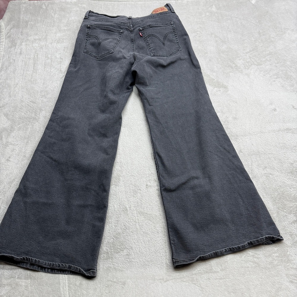 Levis Ribcage Bell Jeans Women 32 Faded Black Super High Rise Wide Leg Boho 70s - Picture 5 of 10